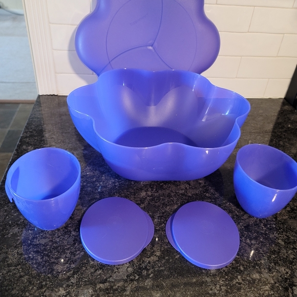 Tupperware Chip N Dip 4 Piece Set Large PURPLE Salad Bowl Set - Picture 4 of 7